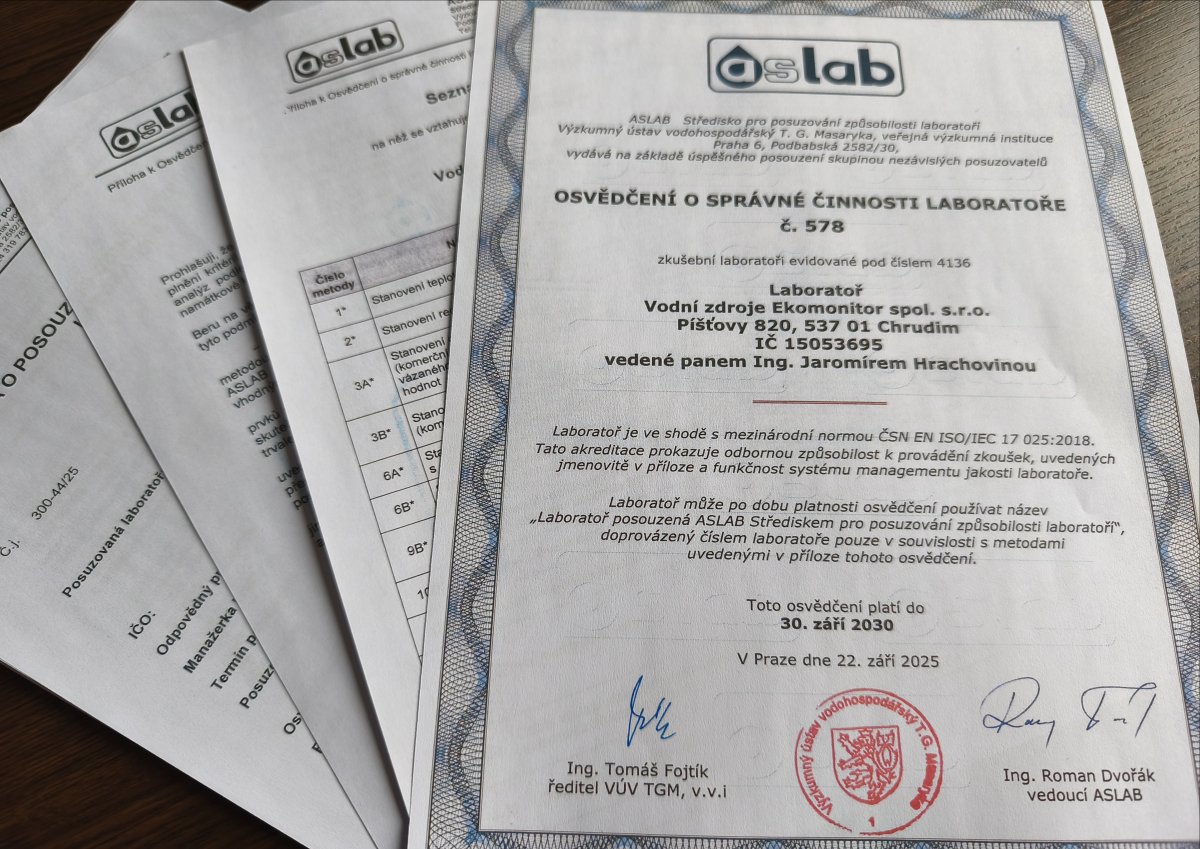 Osvědčení ASLAB o správné činnosti laboratoře máme až do roku 2030