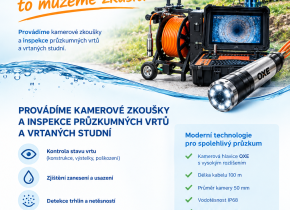 Nově provádíme kamerové zkoušky a inspekce průzkumných vrtů a vrtaných studní